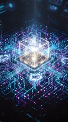 Obraz premium Futuristic Business Technology Artificial Intelligence Quantum Computing Data Protection Encryption Algorithm Circuit Board
