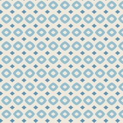 A seamless geometric pattern with horizontal wavy and interlocking shapes in shades of blue and cream