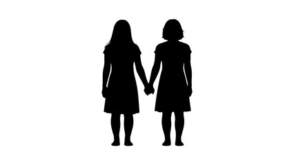 Two women holding hands with transparent background