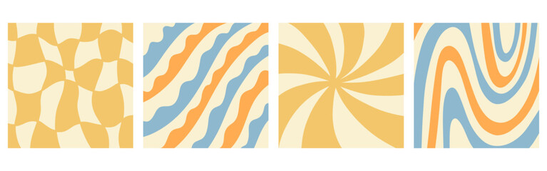 Distorted wavy retro patterns background set