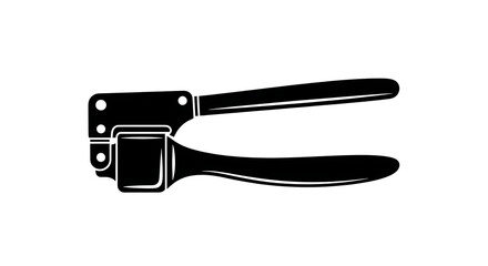 A black and white graphic of a garlic press with two handles and a pressing chamber on white ai generated