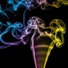 Naklejka premium Colorful smoke plumes rising and swirling against a dark black background texture