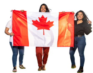Diverse Canadian Woman Group Holding Flag Together, Transparent PNG 