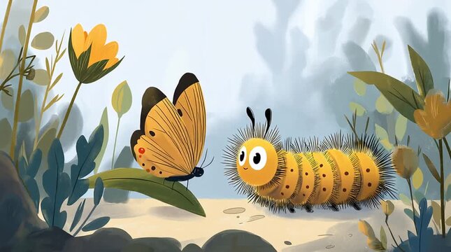 The proses of a catapilar grown into a beautiful butterfly , picture focus at the bottom part, background setting is in the garden
