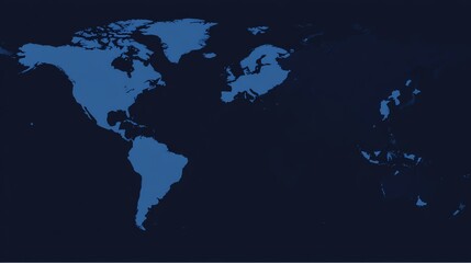 World Map Blue Continents on Dark Background Global Representation