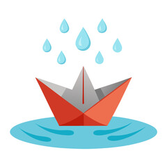 Paper Boat in Rain Vector