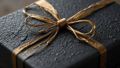 Industrial Luxury Packaging   Raw Gold Wire Ribbon on a Textured Black Box