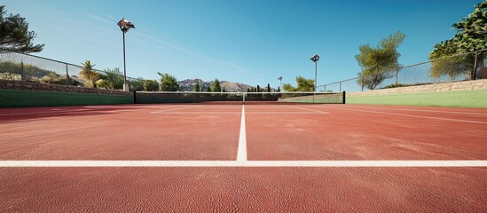 Obraz premium Scenic Tennis Court on a Sunny Day, Ready for an Exciting Match