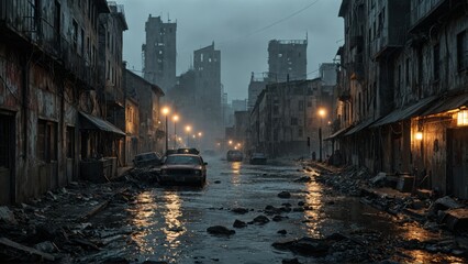 Flooded city street at dusk illustrating climate change