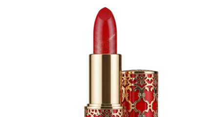 Red Lipstick with Gold Accents, isolated on transparent background



