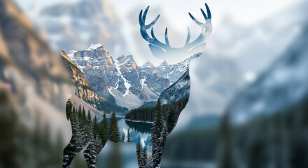 Mountain deer silhouette