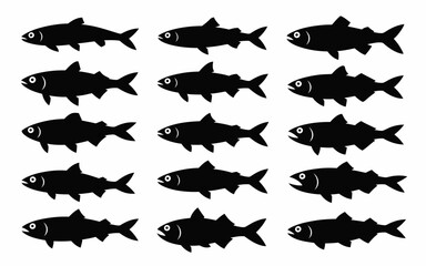 Vector art of silhouette of many fish in a pattern design