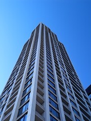 Obraz premium Photo of a modern white high-rise building against a bright, clear blue sky