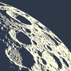 Vector art of an upclose view of the moons textured surface, highlighting its craters and geological details, set against a dark background, creating a dramatic and otherworldly effect © murad