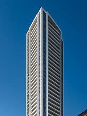 Obraz premium Photo of a modern white high-rise building against a bright, clear blue sky