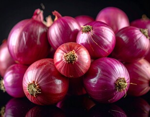 Realistic Macro Shot of Shallot Cluster with Shiny Layers