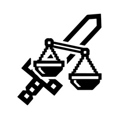 Justice scales and sword with transparent background