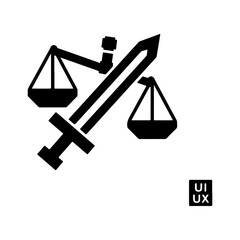 Justice scales and sword with transparent background