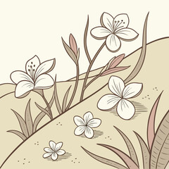 Illustration of white flowers in a field, capturing the beauty and tranquility of nature, perfect for themes related to spring, gardens, and floral arrangements