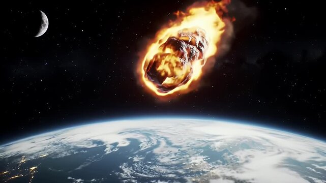 Fiery Meteoroid Approaching Earth at Night
