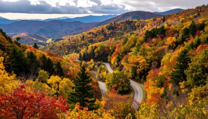 Winding Mountain Road Through Vibrant Autumn Foliage