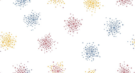 Colorful Abstract Pattern with Dotted Clusters on White Background.