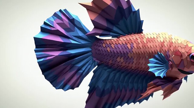 Geometric Low Poly Betta Fish: Pink, Purple, Blue