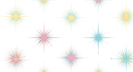 Abstract Starbursts with Soft Pastel Colors on a White Background.