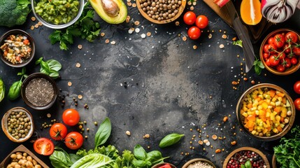 World vegan day celebration with fresh vegetables and herbs for healthy living design. Template with fresh vegetables. Horizontal banner. Copy space. Healthy Food. World Vegetarian Day