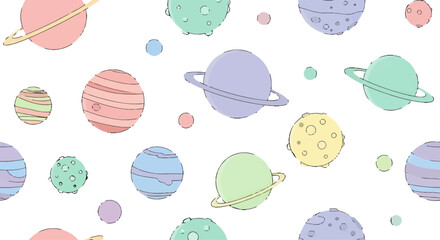 Pastel Planets and Space Objects Pattern.