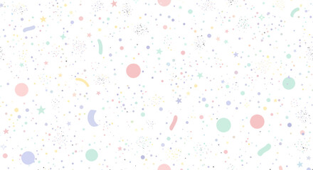 Pastel confetti pattern on white background.
