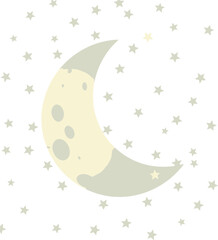 Simple Illustrated Crescent Moon with Textured Craters.