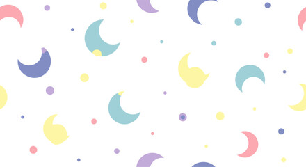 Cute seamless pattern with pastel crescent moons and stars.