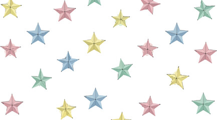 A festive pattern of colorful pastel star shaped foil balloons.
