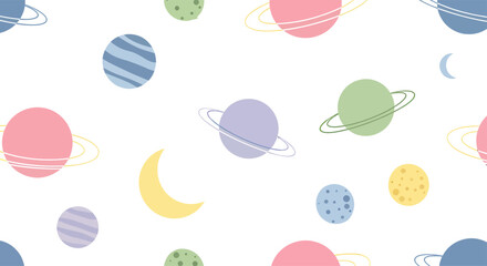Colorful Planets and Celestial Objects Seamless Pattern.