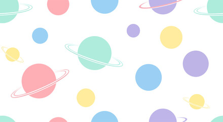 Seamless Pattern of Cute Cartoon Planets in Pastel Colors.
