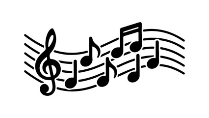 Musical notes and treble clef with transparent background