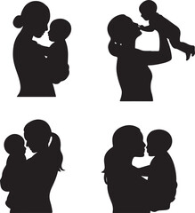 silhouette mother and baby vector art