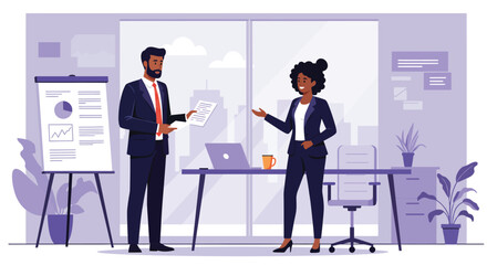 Fototapeta premium Business professionals discussing strategy and reviewing documents in office space