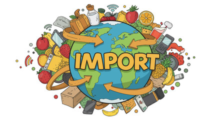 Fototapeta premium Global Imports Concept with Earth surrounded by Diverse Products