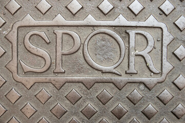 SPQR in a cast iron manhole cover in Rome
