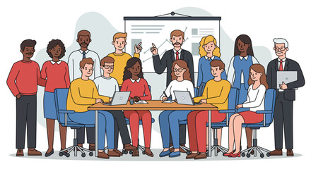 Diverse team working collaboratively towards business goals and strategies