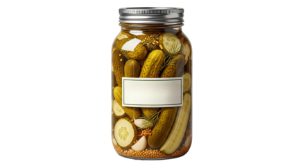 pickled cucumbers in glass jar