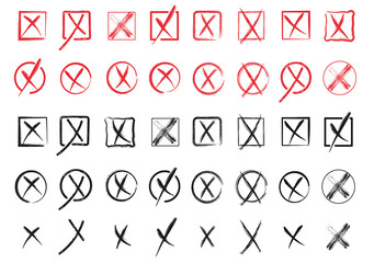 Red Cross Mark Icons, Icons Collection, Red, Symbol, Isolated, Icons Drawn with Different Brushes, No