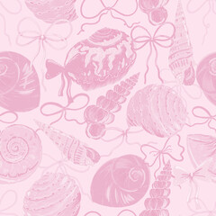 Seashell Bow Seamless Pattern, Coastal Ocean Digital Paper, Pastel Beach Printable Background