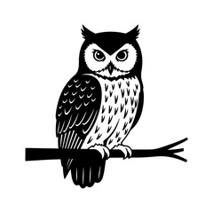 Owl perched on branch with transparent background