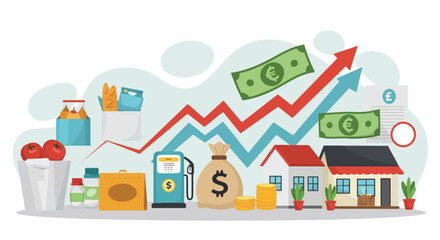 Fototapeta premium Visual representation showcasing rapid price increases for essential goods