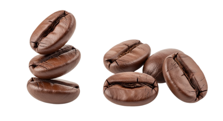 Aromatic coffee beans stacked high promising a rich morning brew and the comfort of a cozy caf on transparent background