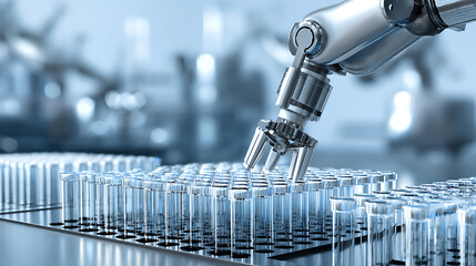 Robotic arm handling test tubes in a laboratory setting
