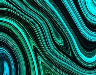 Abstract swirling teal and turquoise lines on black